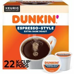 Best Sale ⭐ K-Cups Dunkin' Espresso-Style Coffee, Keurig K-Cup Pod, Extra Dark Roast, 22/Pack (5000367616) ✔️