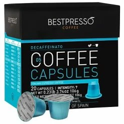 Budget 🥰 Single Serve Cups & Pods Bestpresso® Compatible Nespresso® Pods, Decaffeinatio Blend, Light Intensity, 20 Capsules Per Box (BEST-05DECAF) ❤️