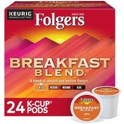 Coupon ✔️ K-Cups Folgers Breakfast Blend Coffee, Keurig® K-Cup® Pods, Light Roast, 24/Box (6684) 🤩