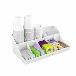 Best Sale 😀 Organizers & Dispensers Mind Reader 'Pioneer' 11 Compartment Break Room Coffee Condiment Organizer, White (COMORG-WHT) 😍