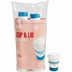 Deals ✔️ Paper Cups Perk™ Paper Cup & Lid Combo, 12 Oz., White/Blue, 50/Pack (PK54365) 💯