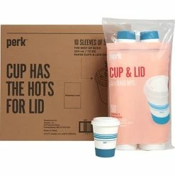 Hot Sale 🔔 Paper Cups Perk™ Paper Cup & Lid Combo, 12 Oz., White/Blue, 500/Carton (PK54365CT) ✔️