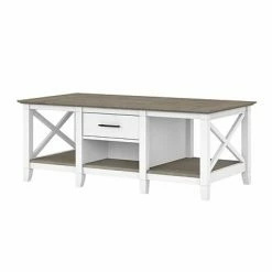 Discount ✨ Accent & Coffee Tables Bush Furniture Key West 47.2" X 23.94" Coffee Table, Shiplap Gray/Pure White (KWT148G2W-03) 😍
