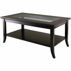 Brand new ⭐ Coffee & Cocktail Tables Winsome Genoa 18.03" X 40" X 22.28" Composite Wood Coffee Table With Glass Top, Dark Brown 🔥