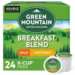 Brand new 👏 K-Cups Green Mountain Breakfast Blend Coffee, Keurig K-Cup Pods, Light Roast, Decaf, 24/Box (5000082433/7522) 🌟