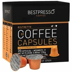 New 😉 Single Serve Cups & Pods Bestpresso® Compatible Nespresso® Pods, Ristretto Blend, 20 Capsules Per Box, High Intensity (BST10411) 💯