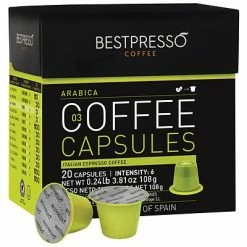 Hot Sale 🌟 Single Serve Cups & Pods Bestpresso® Compatible Nespresso, Pods, Arabica Blend, Light Intensity, 20 Capsules Per Box (BEST-03ARAB) ✨