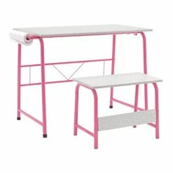 New ⭐ Accent & Coffee Tables Studio Designs 35.5"W Project Center Corner Table, Pink Frame And Spatter Gray Top (55125) 👍