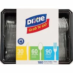 Best Sale 🧨 Disposable Cutlery Dixie Grab'N Go Plastic Assorted Cutlery Keeper, Heavy-Weight, Clear, 180/Pack (CH0369DX7) 🔔