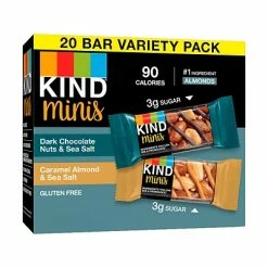 Flash Sale 😍 Snack Bars KIND Minis Bars, Dark Chocolate Nuts And Sea Salt/Caramel Almond And Sea Salt, 0.7 Oz., 20/Pack (27964) 🔥