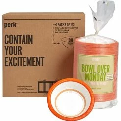 Buy 🤩 Perk™ Heavy-Weight Paper Bowls, 12 Oz., White/Orange, 500/Carton (PK54332) 💯