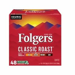 Discount 😀 K-Cups Folgers Classic Roast Coffee, Keurig K-Cup Pod, Medium Roast, 48/Box (5000363378) 🔔